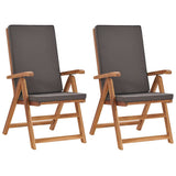 Vidaxl opklapbare relaxstoelen met kussens, 2 stuks, massief teakhout, grijs