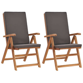 Vidaxl opklapbare relaxstoelen met kussens, 2 stuks, massief teakhout, grijs