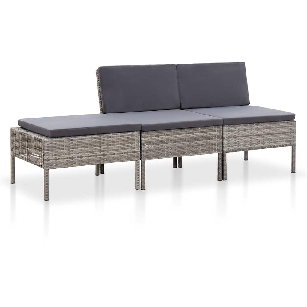 Vidaxl 3-delige loungeset met kussens poly rattan grijs
