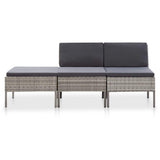 Vidaxl 3-delige loungeset met kussens poly rattan grijs