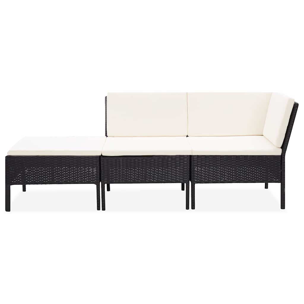 Vidaxl 3-delige loungeset met kussens poly rattan zwart