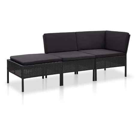Vidaxl 3-delige loungeset met kussens poly rattan zwart