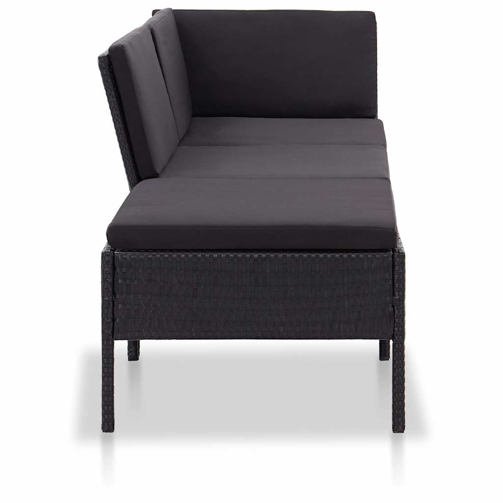 Vidaxl 3-delige loungeset met kussens poly rattan zwart