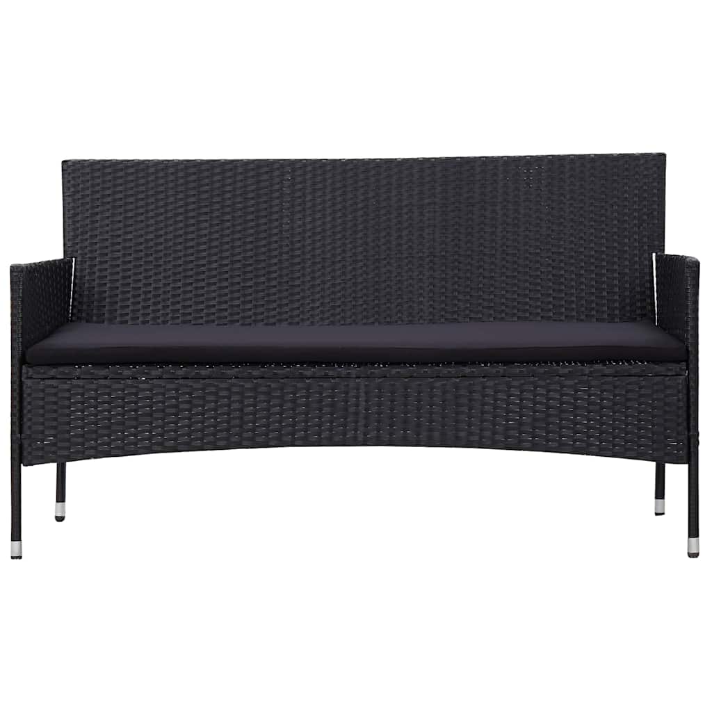 Vidaxl tuinbank 3-zits met kussens poly rattan zwart