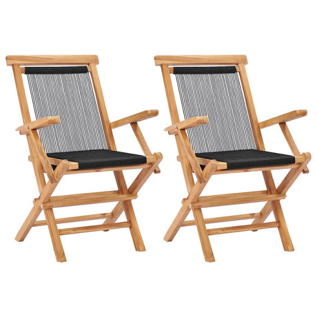 Vidaxl opklapbare stoelen, 2 stuks, massief teakhout en touw