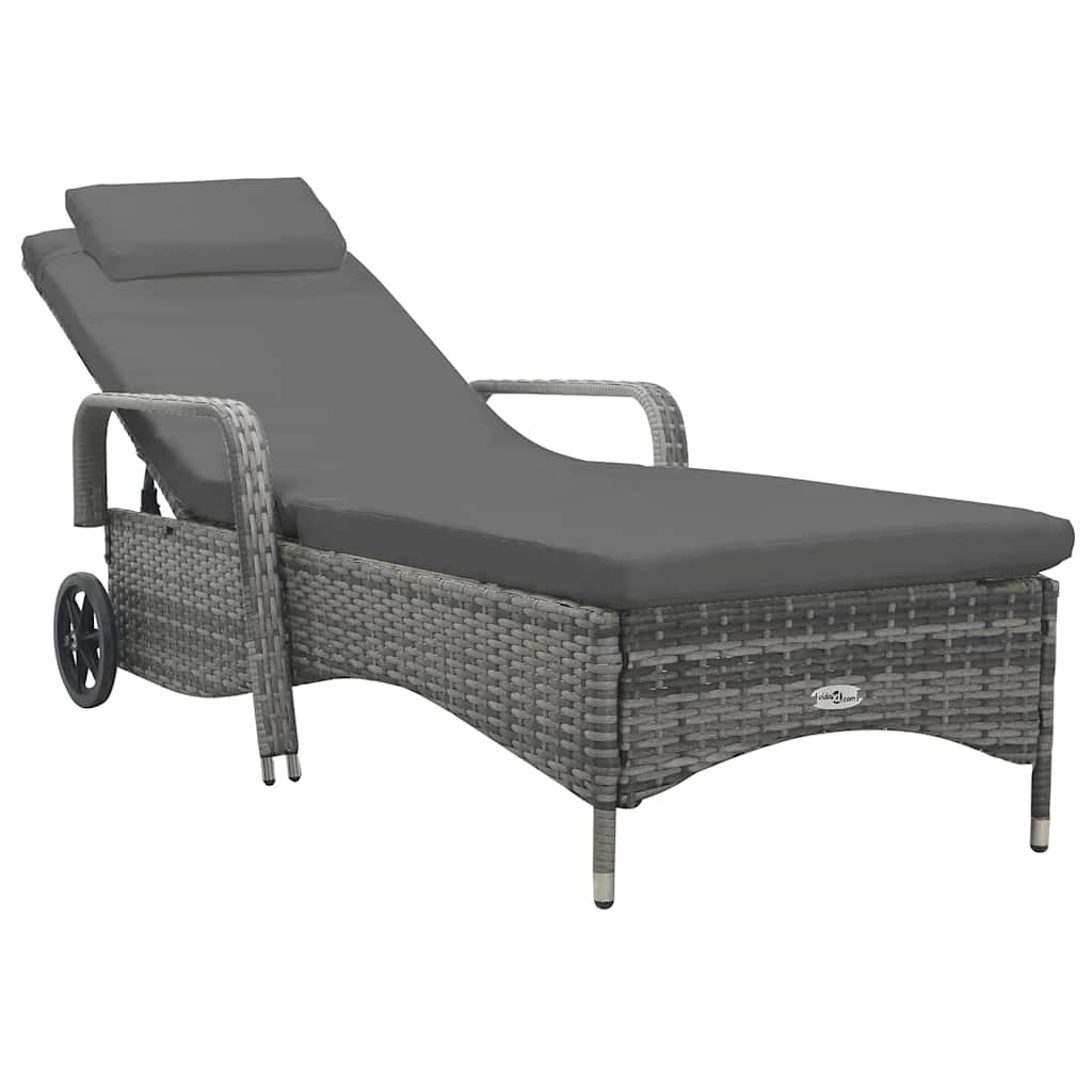Vidaxl ligbed met wielen poly rattan antraciet