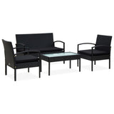 Vidaxl 4-delige loungeset met kussens poly rattan zwart