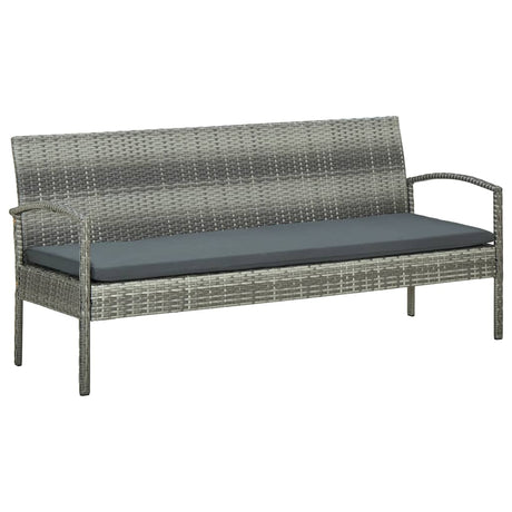 Vidaxl tuinbank 3-zits met kussen poly rattan grijs