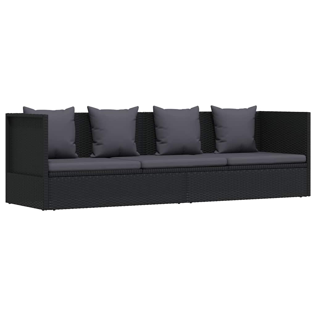 Vidaxl tuinbed met kussens poly rattan zwart