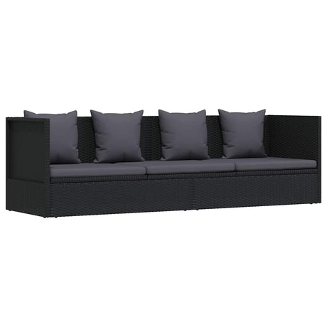 Vidaxl tuinbed met kussens poly rattan zwart