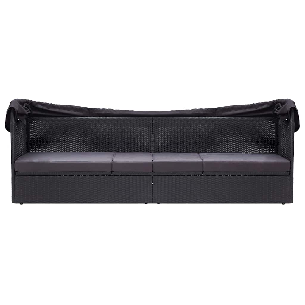 Vidaxl loungebank met luifel poly rattan zwart