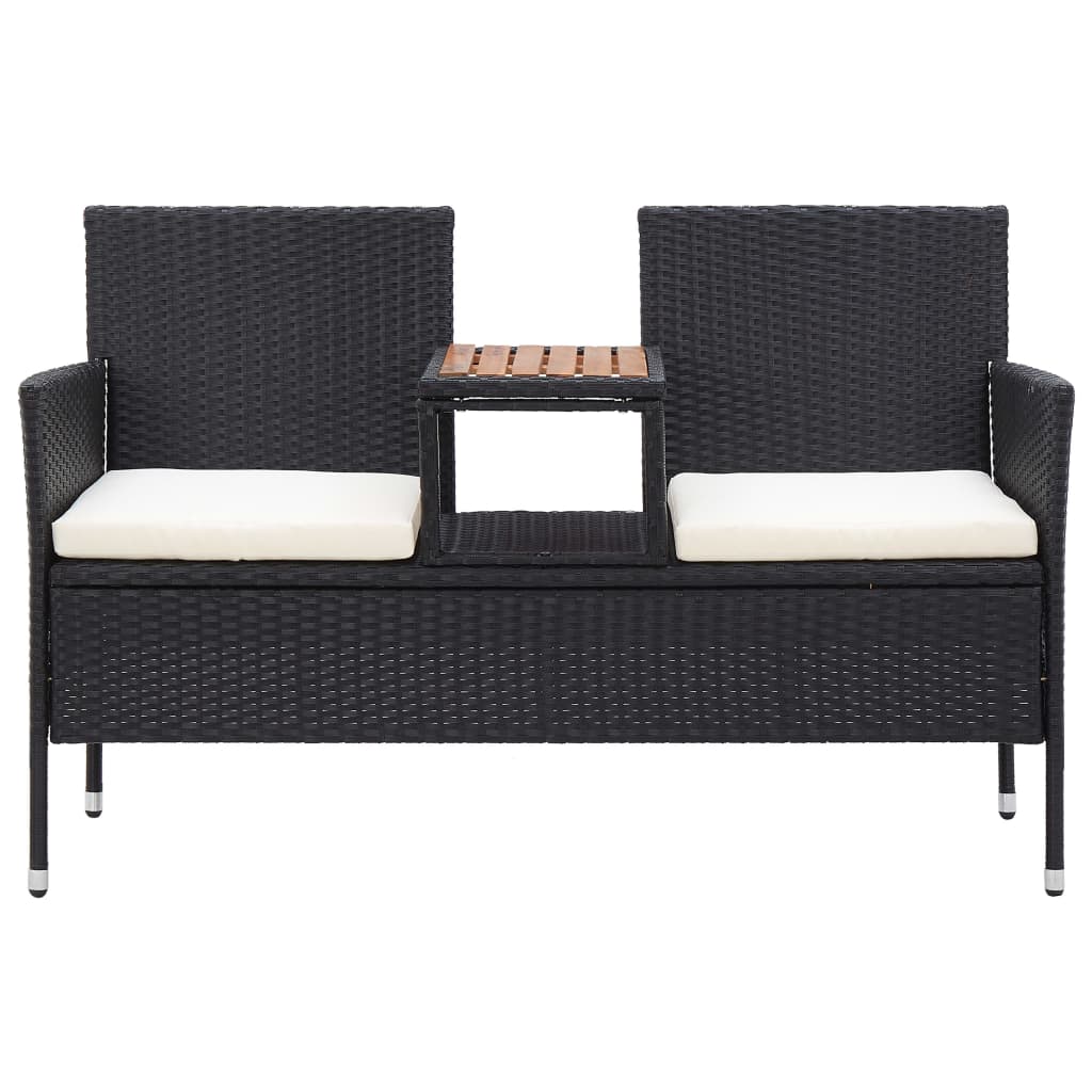 Vidaxl tuinbank 2-zits met tafeltje 143 cm poly rattan zwart