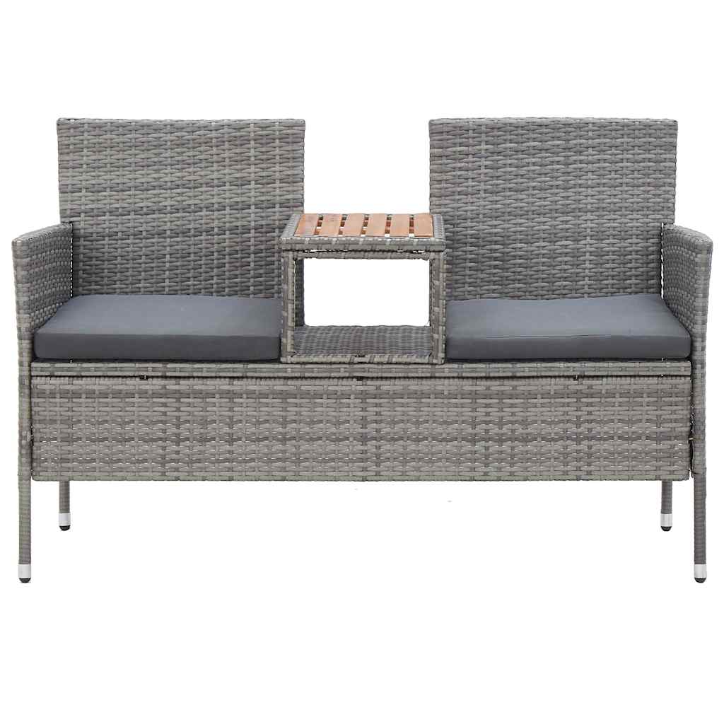 Vidaxl tuinbank 2-zits met tafeltje 143 cm poly rattan grijs