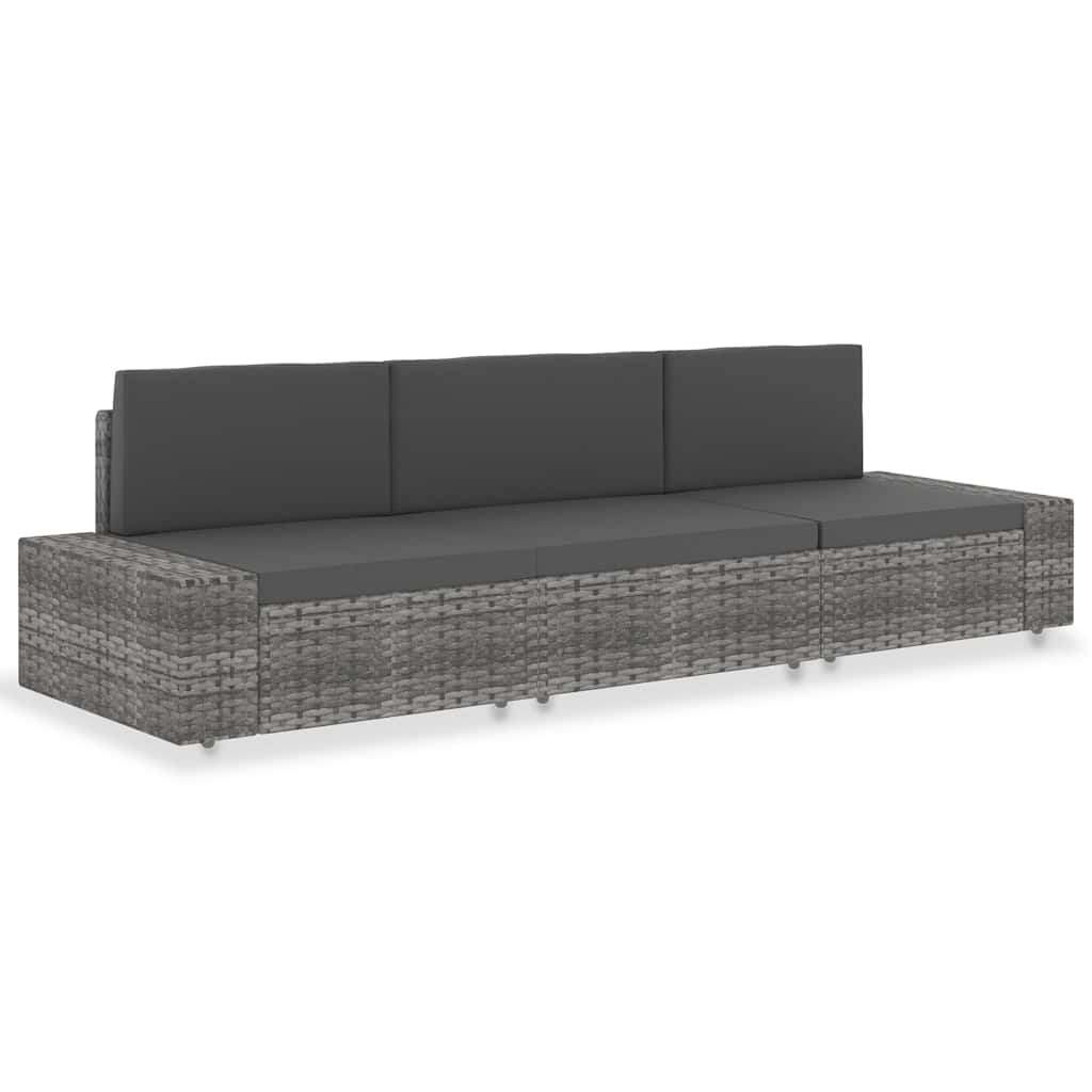Vidaxl driezitsbank sectioneel poly rattan grijs