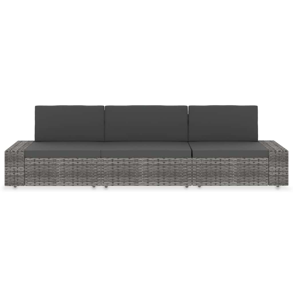 Vidaxl driezitsbank sectioneel poly rattan grijs