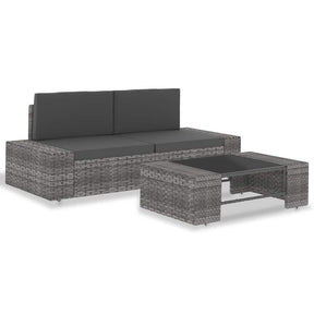 Vidaxl 3-delige loungeset poly rattan grijs