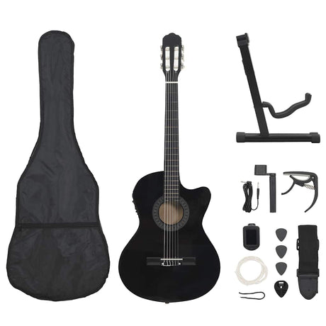 Vidaxl 12-teiliges Gitarrenset mit Equalizer und 6 Saiten Western Black