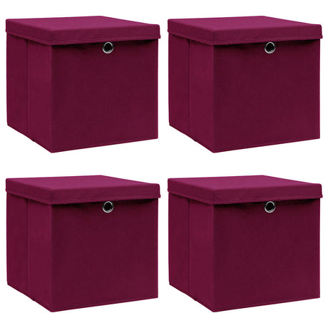 VIDAXL -Speicherboxen mit Deckel 4 PCs 32x32x32 cm Stoff dunkelrot
