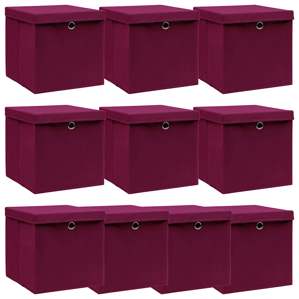 VIDAXL -Speicherboxen mit Deckel 10 PCs 32x32x32 cm Stoff dunkelrot