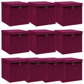 VIDAXL -Speicherboxen mit Deckel 10 PCs 32x32x32 cm Stoff dunkelrot