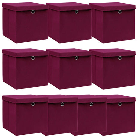 VIDAXL -Speicherboxen mit Deckel 10 PCs 32x32x32 cm Stoff dunkelrot