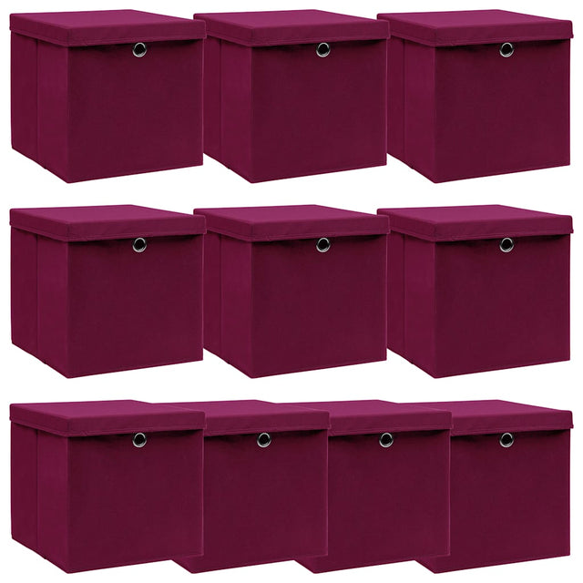 VIDAXL -Speicherboxen mit Deckel 10 PCs 32x32x32 cm Stoff dunkelrot