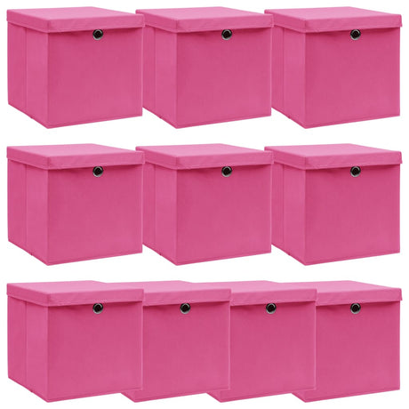 VIDAXL -Speicherboxen mit Deckel 10 PCs 32x32x32 cm Stoff rosa