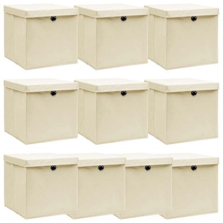 VIDAXL -Speicherboxen mit Deckel 10 PCs 32x32x32 cm Stoffcreme -Colored