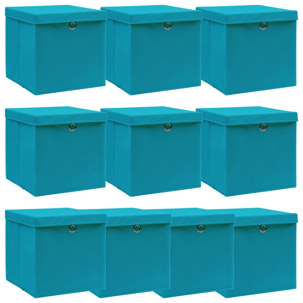 VIDAXL -Speicherboxen mit Deckel 10 PCs 32x32x32 cm Stoff Baby Blau