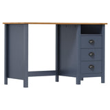Vidaxl bureau hill 3 lades 120x50x74 cm massief grenenhout grijs