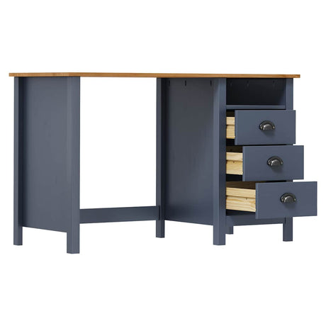 Vidaxl bureau hill 3 lades 120x50x74 cm massief grenenhout grijs