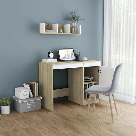 Vidaxl bureau 100x50x76 cm bewerkt hout wit en sonoma eikenkleurig