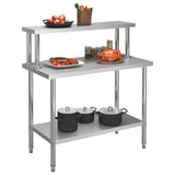 Vidaxl keukenwerktafel met bovenschap 120x60x120 cm roestvrij staal