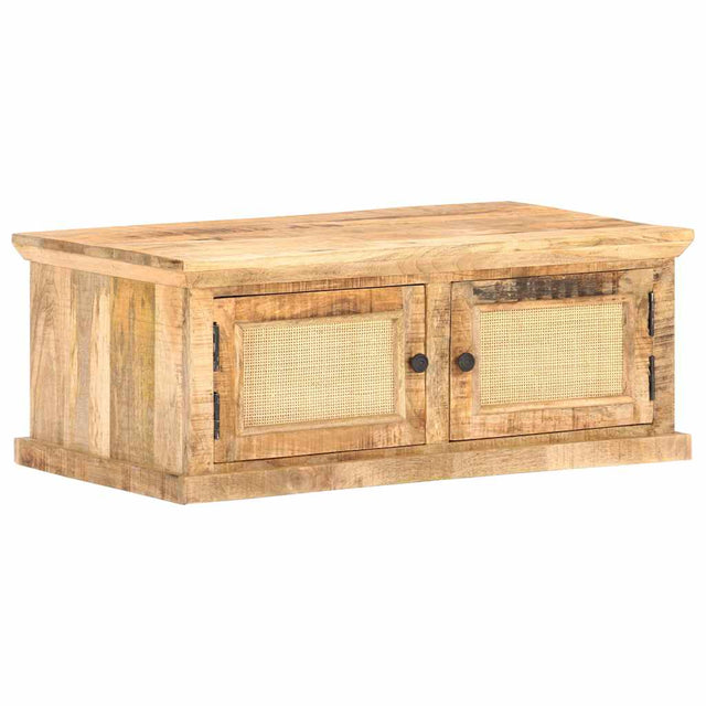 Vidaxl salontafel 90x50x35 cm massief mangohout en natuurlijk riet