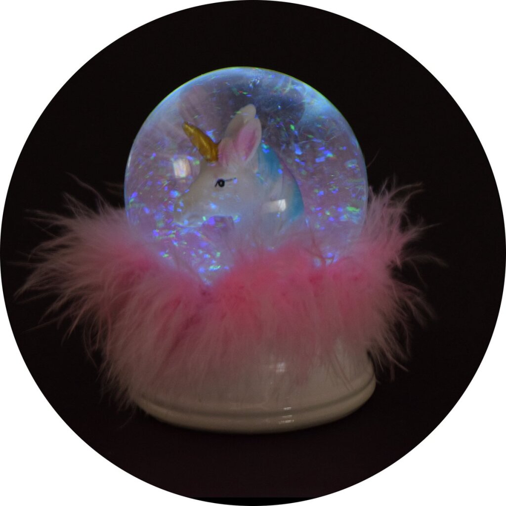 Traumpferd Schneekugel Einhorn mit Licht