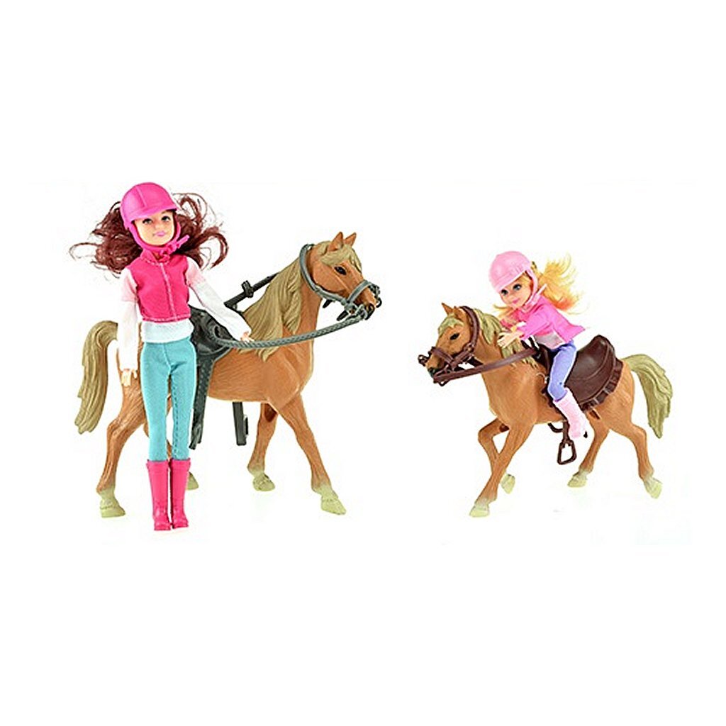 Reitspielset 2 Puppen + Pferde