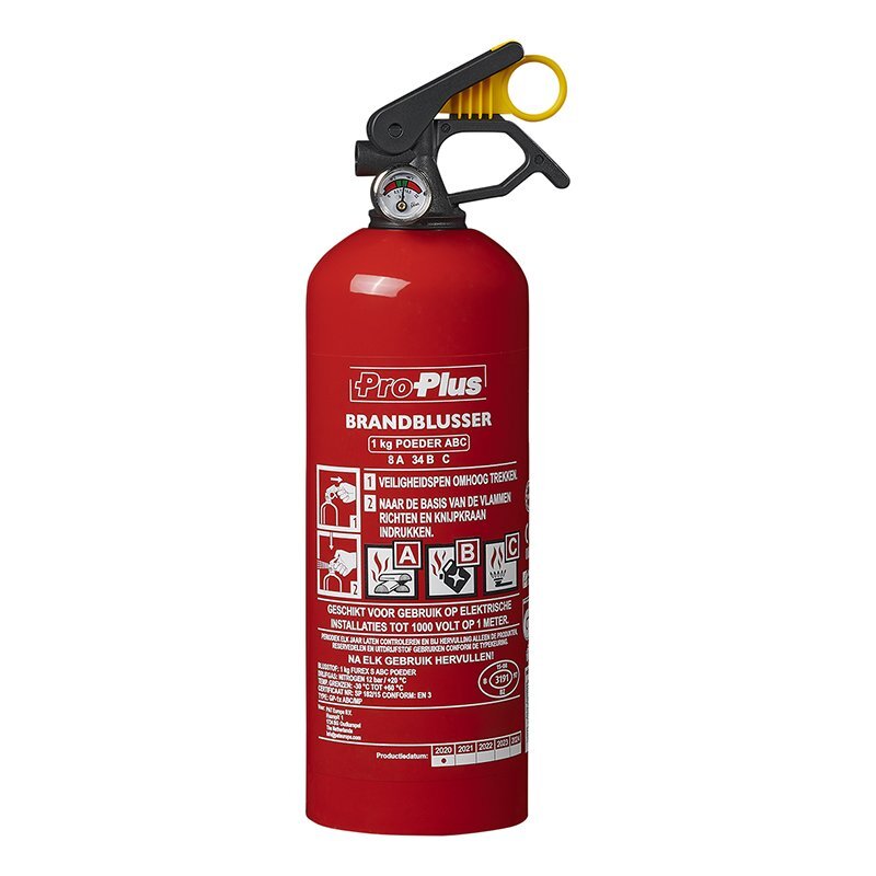 Proplus brandblusser 1kg abc poeder nl + manometer vorstbestendig universeel inzetbaar
