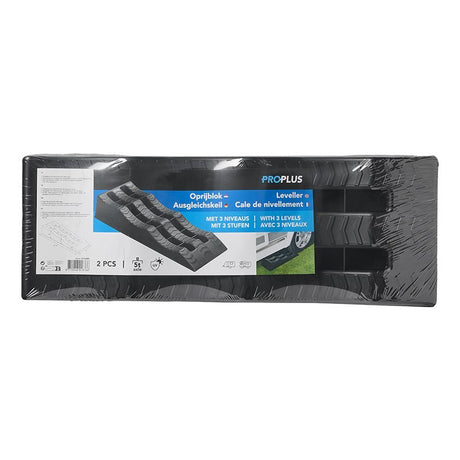 Proplus oprijblok zwart set van 2 stuks lichtgewicht kunststof 61x21.3x12cm 3 niveaus: 4, 7 en 10 cm