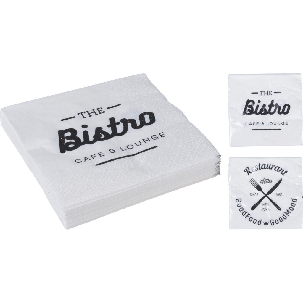 Basic Servietten Bistro Design 20 Stück weiß