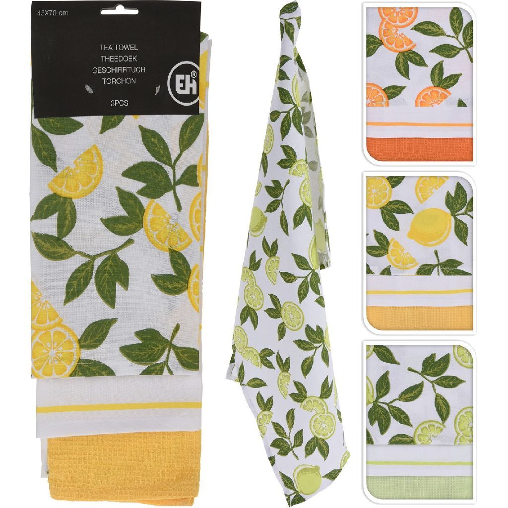 Baumwoll-Geschirrtücher von Excellent Houseware mit Aufdruck, 45 x 70 cm, 3 Stück