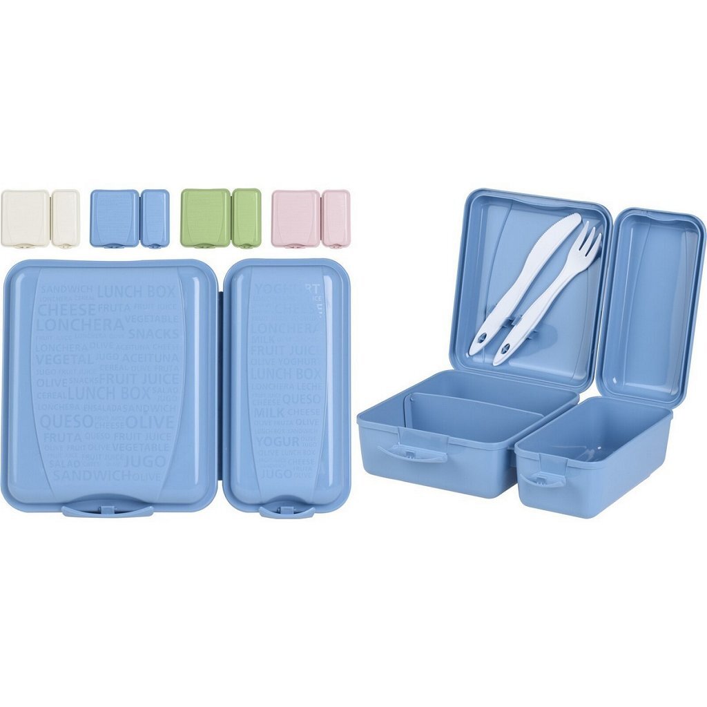 Am-63 Doppel-Lunchbox + Besteckset sortiert