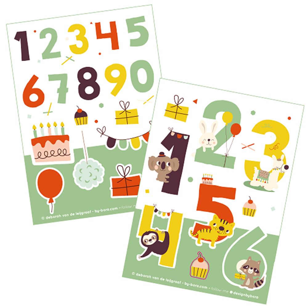 Bora stickervellen 2 x a6. numbers. (5