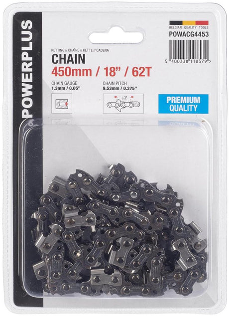 Powerplus-Kette powacg4453 – 18 – Länge 450 mm – 62 Zähne – passend für powxg10027