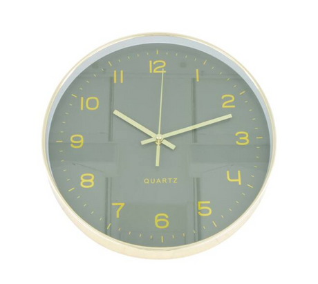 Wandklok 30cm gouden lijst - groen