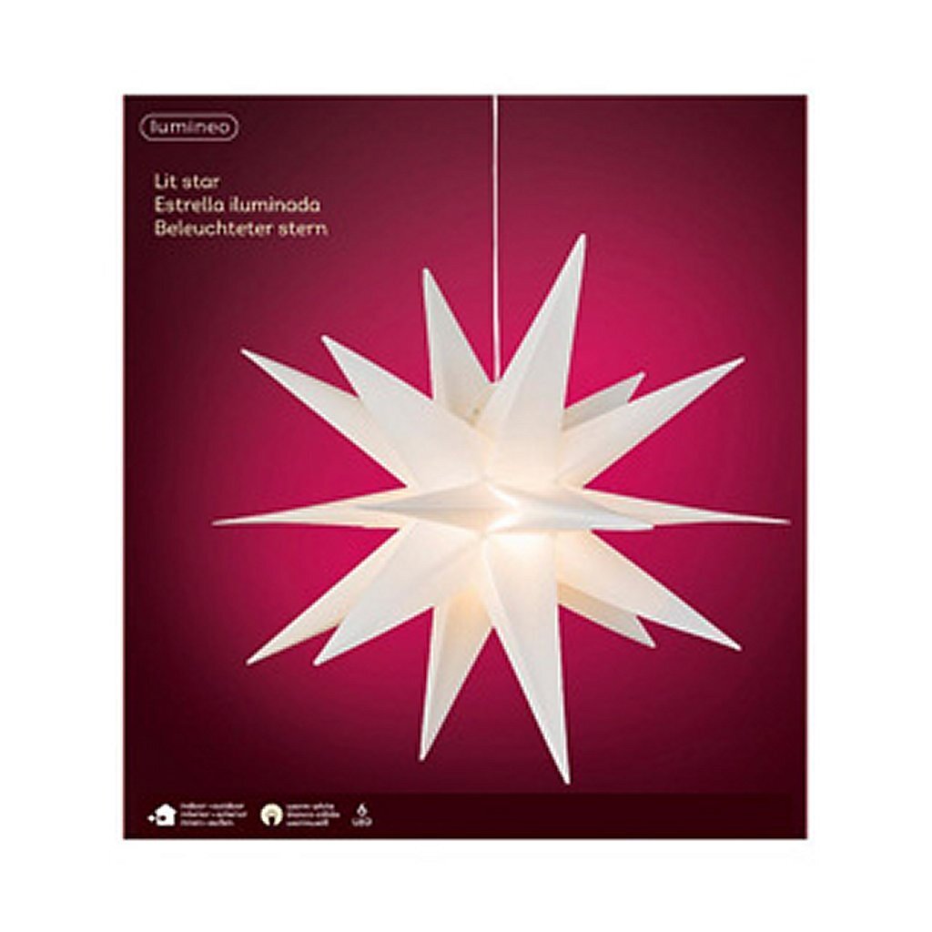 Lumineo Lumineo Weihnachtsstern PVC Dauerweiß 6 LEDs Indoor Outdoor 60 cm