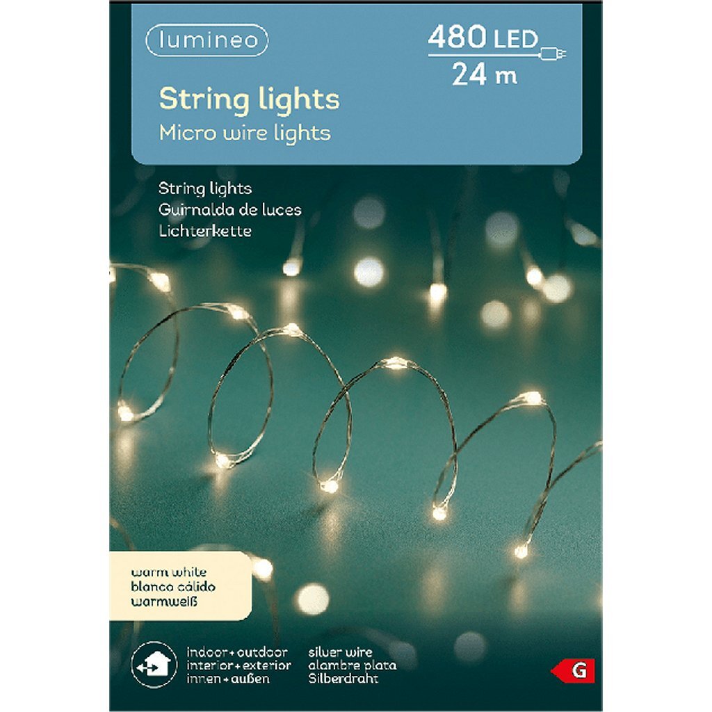 Lumineo Lumineo Micro LED-Lichterkette, Beleuchtung, Silberdraht, 24 m, 480 LEDs, für den Außenbereich, warmweiß