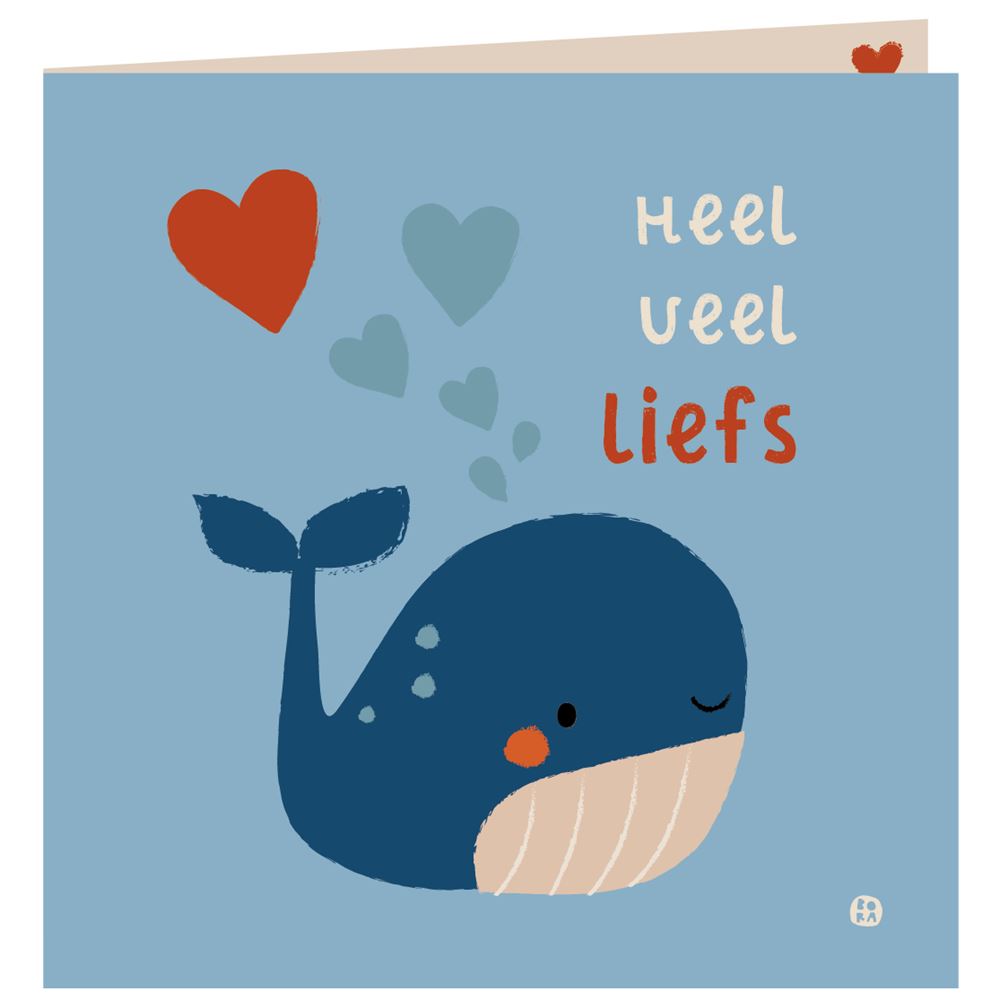 Liefs verjaardagskaart+envelop. walvis
