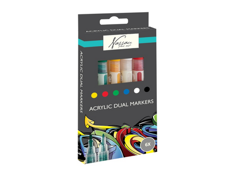 Nassau Fine Art professionelle Acrylmarker | 6 verschiedene Farben | Doppelmarker | geeignet für Steine – Schuhe – Glas – Kunststoff – Holz – Kleidung