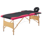 Vidaxl -Massage -Tisch zusammenklappbar 2 Zonen Holz schwarz und rosa