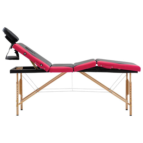 Vidaxl massagetafel inklapbaar 4 zones hout zwart en roze